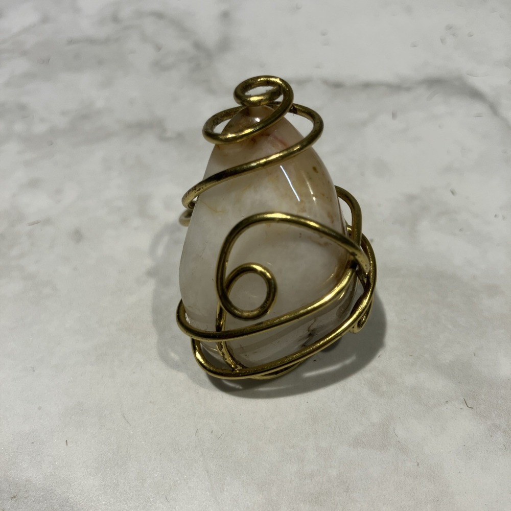 Boho Handcrafted Wire Wrapped Stone‎ Statement Ring-Cream/Gold Tone-Unique